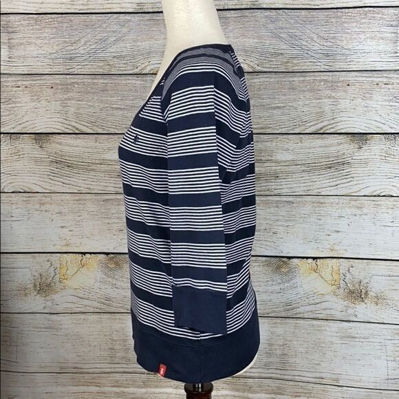 ESPRIT Blue White Striped Top Short Sweater 3/4 Sleeves Scoop neck L - Picture 3 of 6